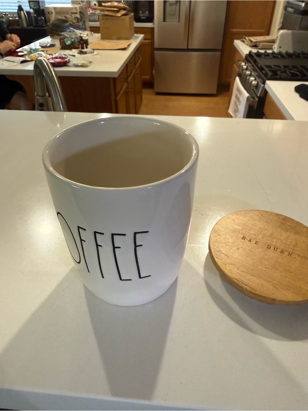 Rae Dunn White Ceramic COFFEE Canister with Wood Lid - Picture 3 of 4